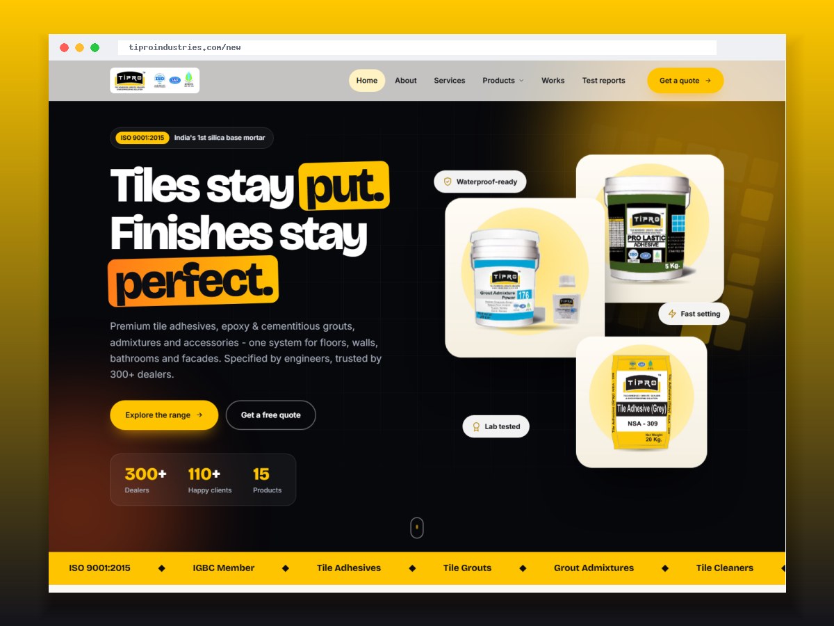 Tipro Industries, a tile installation systems website